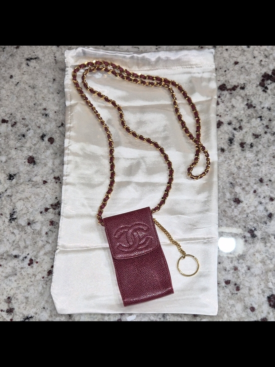 CHANEL Handbags - VINTAGE Chanel Caviar Pouch On Chain Burgundy Gold Crossbody Karl Lagerfeld RARE